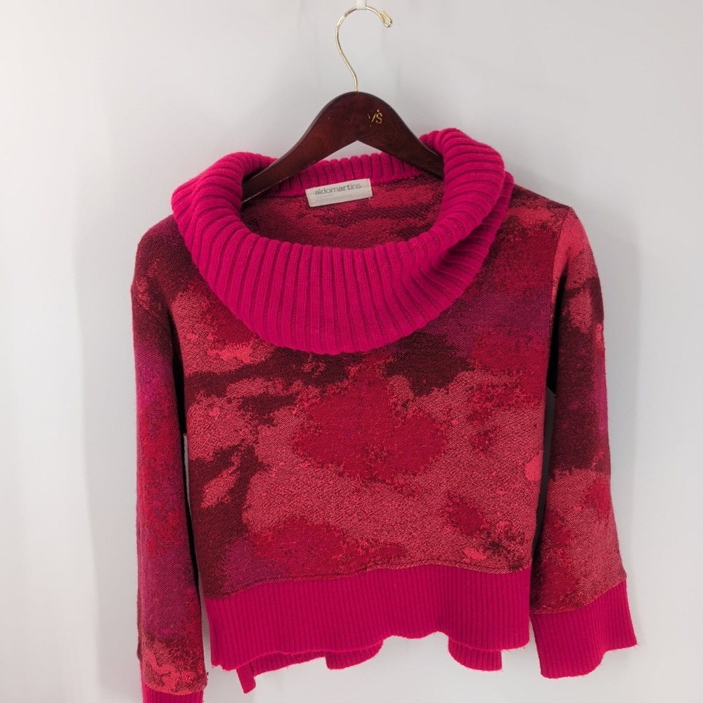 Aldomartins Cowl Neck Tie-Dye Short Length Classic Pullover Sweater Red Pink XS